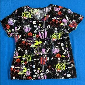Disney Tim Burton's The Nightmare Before Christmas Scrubs Top Womens Sz L